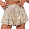 Women Sequin Shorts Elastic High Waist Loose A-line Pure Color Ultra Short