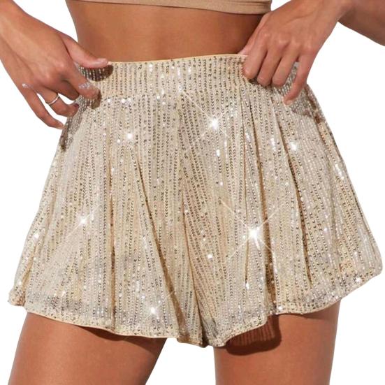 Женские шорты с пайетками, эластичные, с высокой талией, свободные, А-силуэта, однотонные, ультракороткие, выше колена, для выступлений, танцевальные шорты