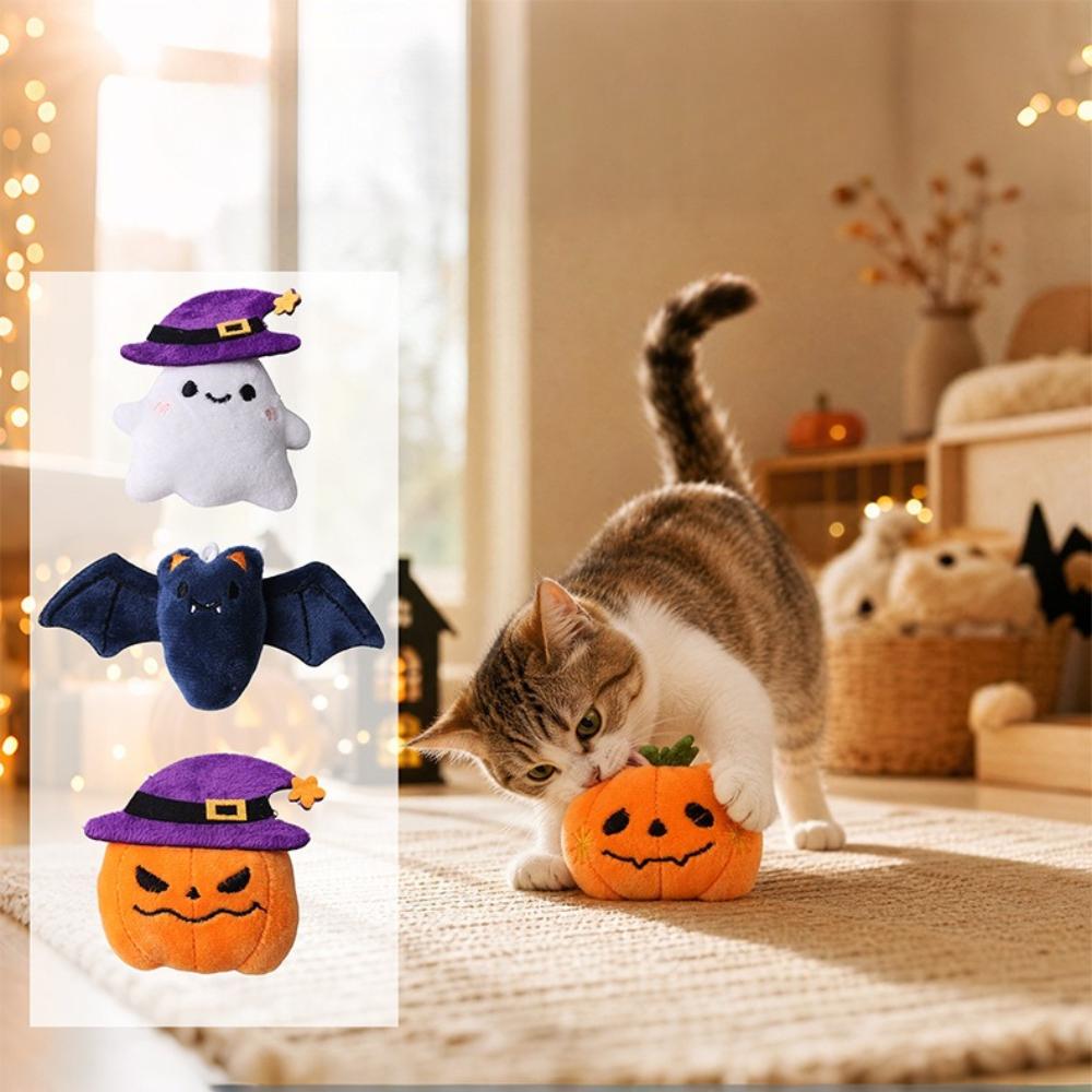Pet Halloween Gift Three Dimensional Bat Ghost Pumpkin Fun Styling Bite Toy Self Fun Soothing Cat Plush Toy Soft and Comfortable
