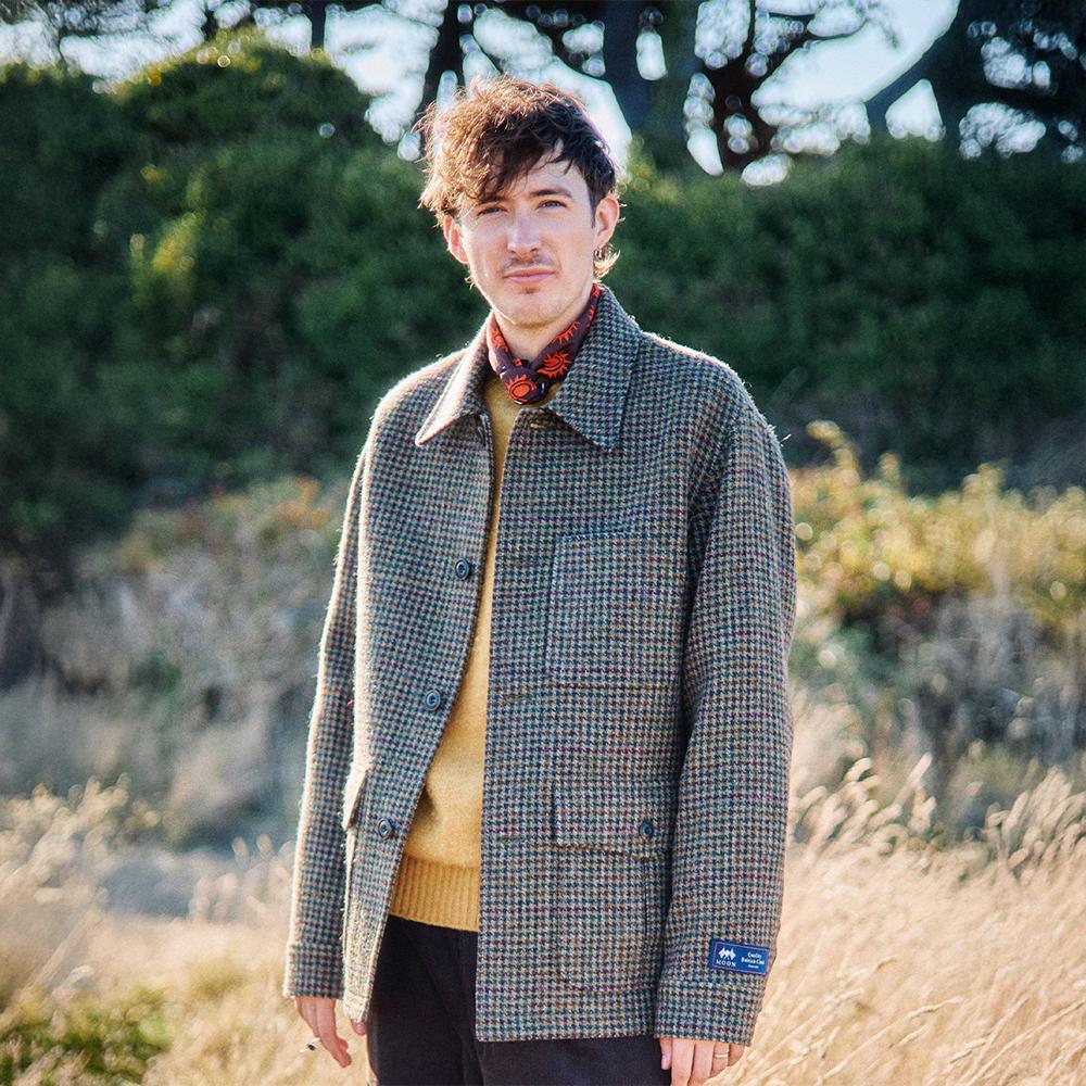 Guernsey Woollens [Guernsey Woollens X Abraham Moon] Houndstooth Wool Chore Jacket - Khaki