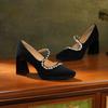 Элегантные женские туфли на высоком каблуке из замши и кристаллов 2025 года, новые брендовые осенние дизайнерские туфли-лодочки с острым носком