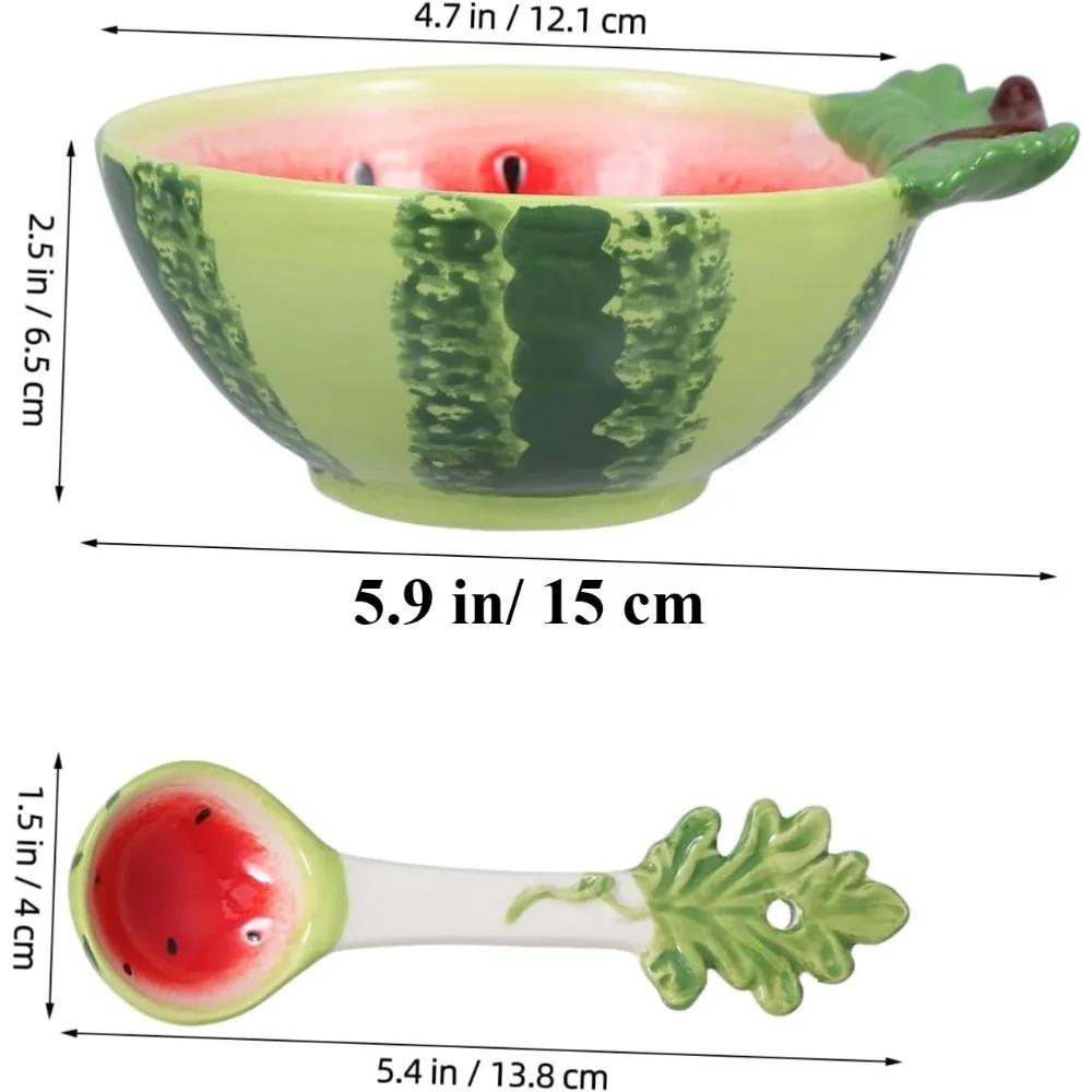 Керамическая миска в форме фрукта с ложкой, блюда-арбузы, кухонное украшение, сервировочная миска для супа, хлопьев, мороженого, салата, десерта