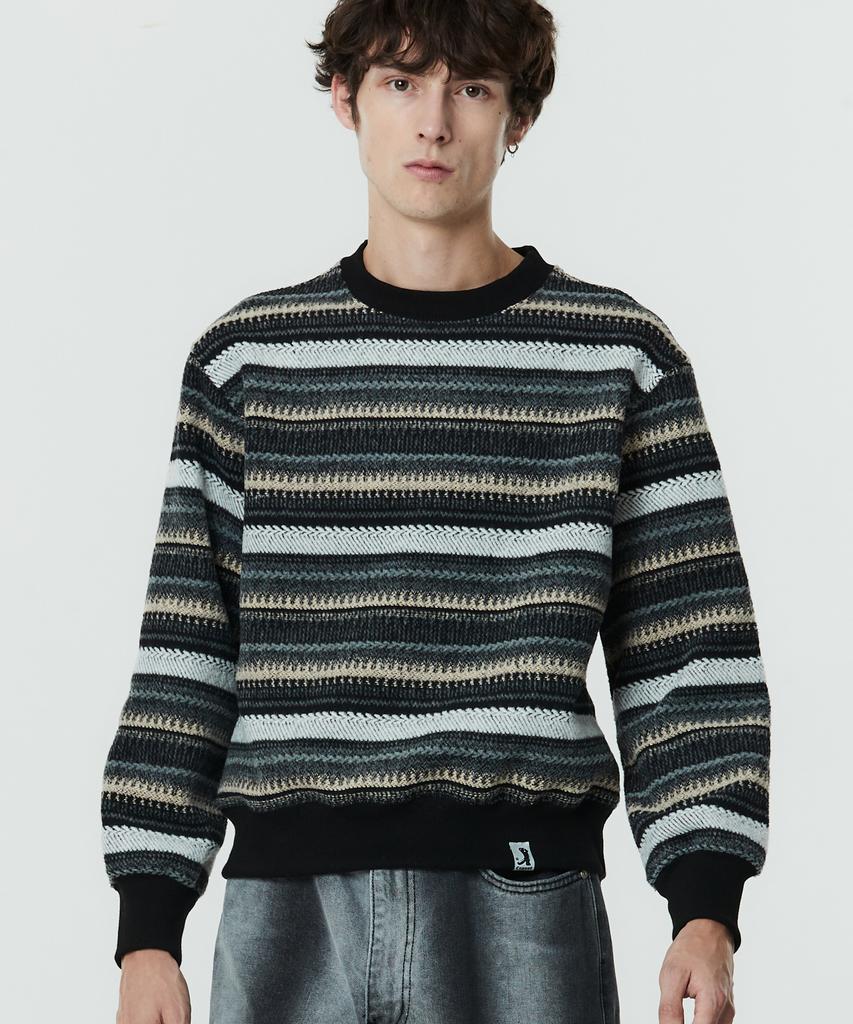 COQUET [ Lesser Panda ] Knit Stripe Sweatshirt [Over-Fit] Charcoal