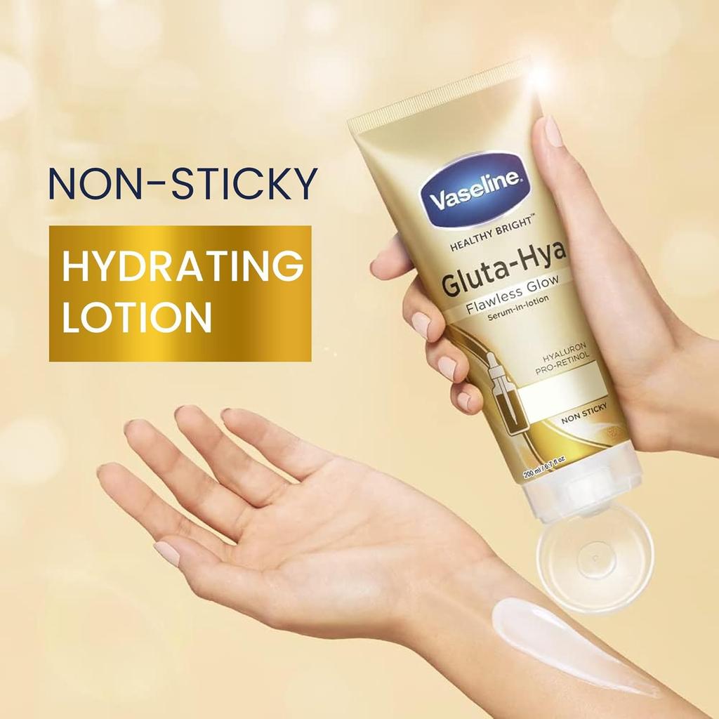 Vaseline Лосьон Gluta-Hya Flawless Glow 200 мл Осветляющий увлажняющий крем для лица и тела с легкой текстурой сыворотки
