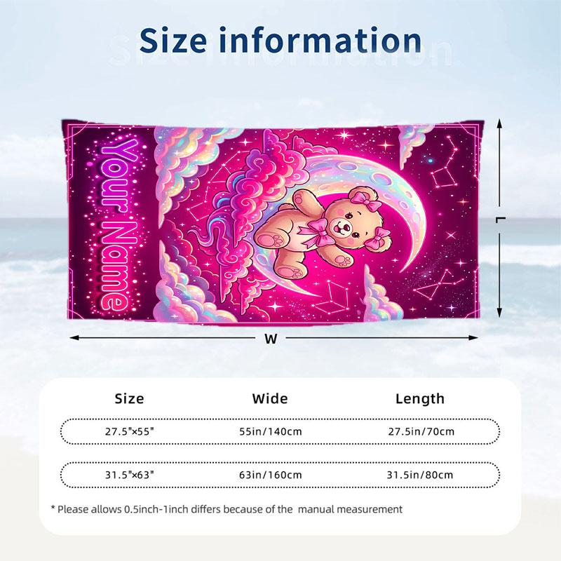 Bear Panda Theme Beach Towel Personalized Custom Name & Text Soft Quick Dry Beach Towel for Swimming Travel