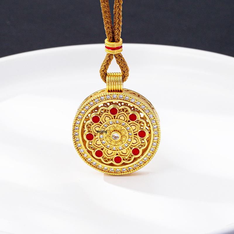 Винтажный кулон-жетон из песочного золота Вьетнама с вращающейся вставкой с бриллиантом - Не тускнеющие, долговечные украшения