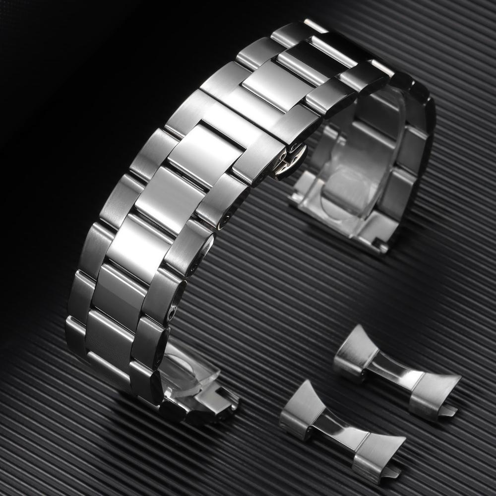Застежка-бабочка Ремешок из нержавеющей стали для часов Tissot 20 мм 22 мм Универсальный браслет 12 14 16 18 24 мм Серебристый Сплошной браслет