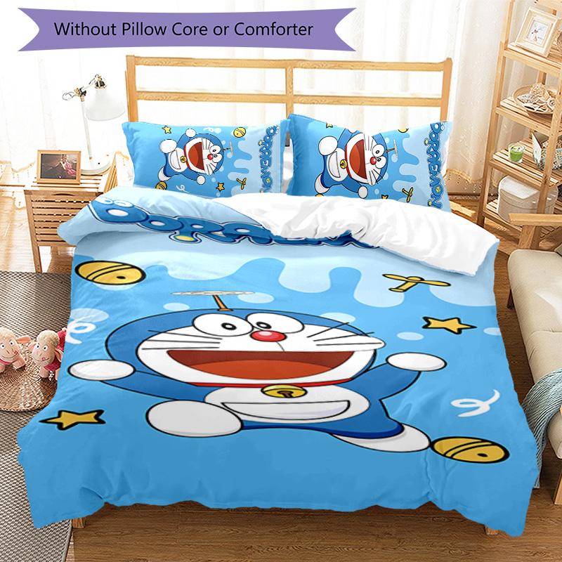 3pcs Doraemon pattern bedding set duvet cover set includes duvet cover &pillowcases,perfect all season bedroom decoration&gift