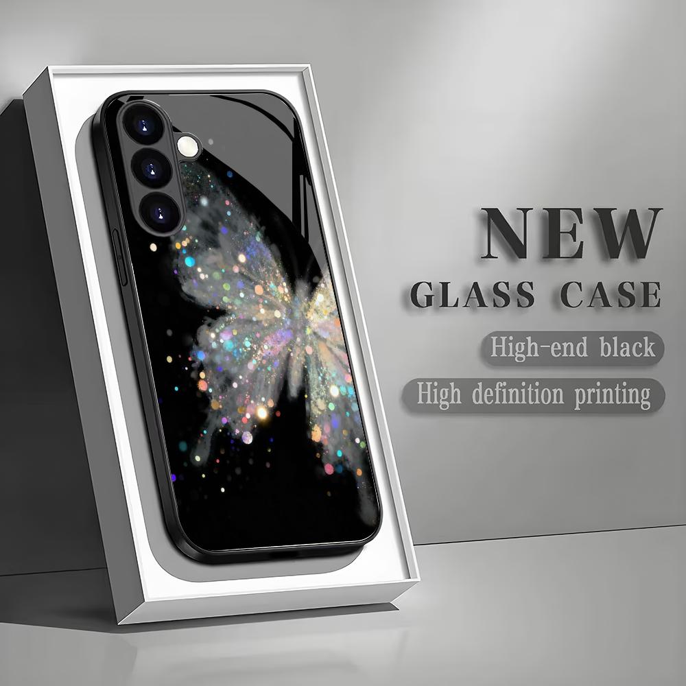 Чехол из закаленного стекла с узором «Бабочка» для Samsung GalaxyS26 S25 S24 S23 S22 S20FE/Ultra/Plus, противоударная задняя крышка