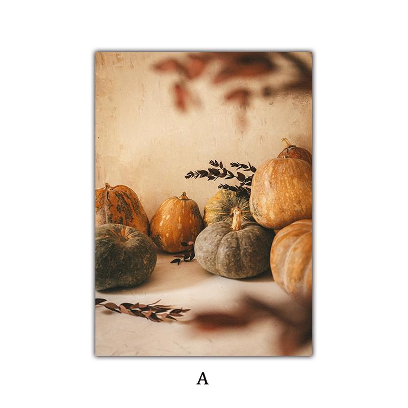 Landscape Flower Picture Canvas Painting Wall Art Autumn Scenery Pumpkin Leaves Poster and Print for Modern Home Wall Decor