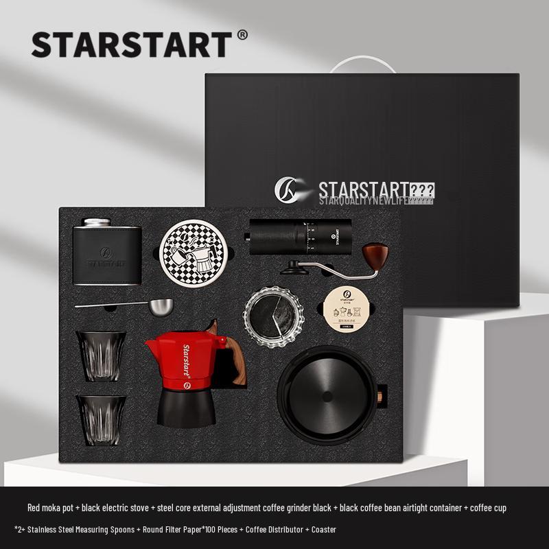 STAR-START 3-Cup Mocha Pot & Grinder Coffee Gift Set