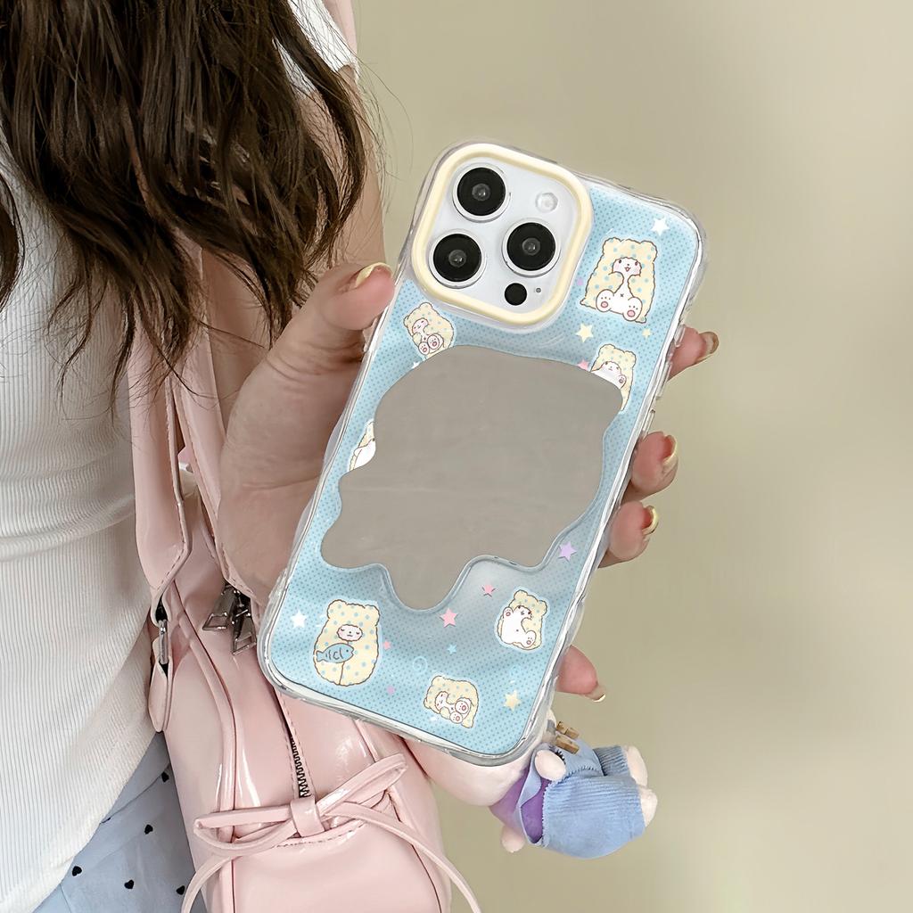 Милый маленький пушистый медведь подходит для чехла на телефон Apple 17/16 iphone13promax Huawei чехла-зеркала для макияжа.