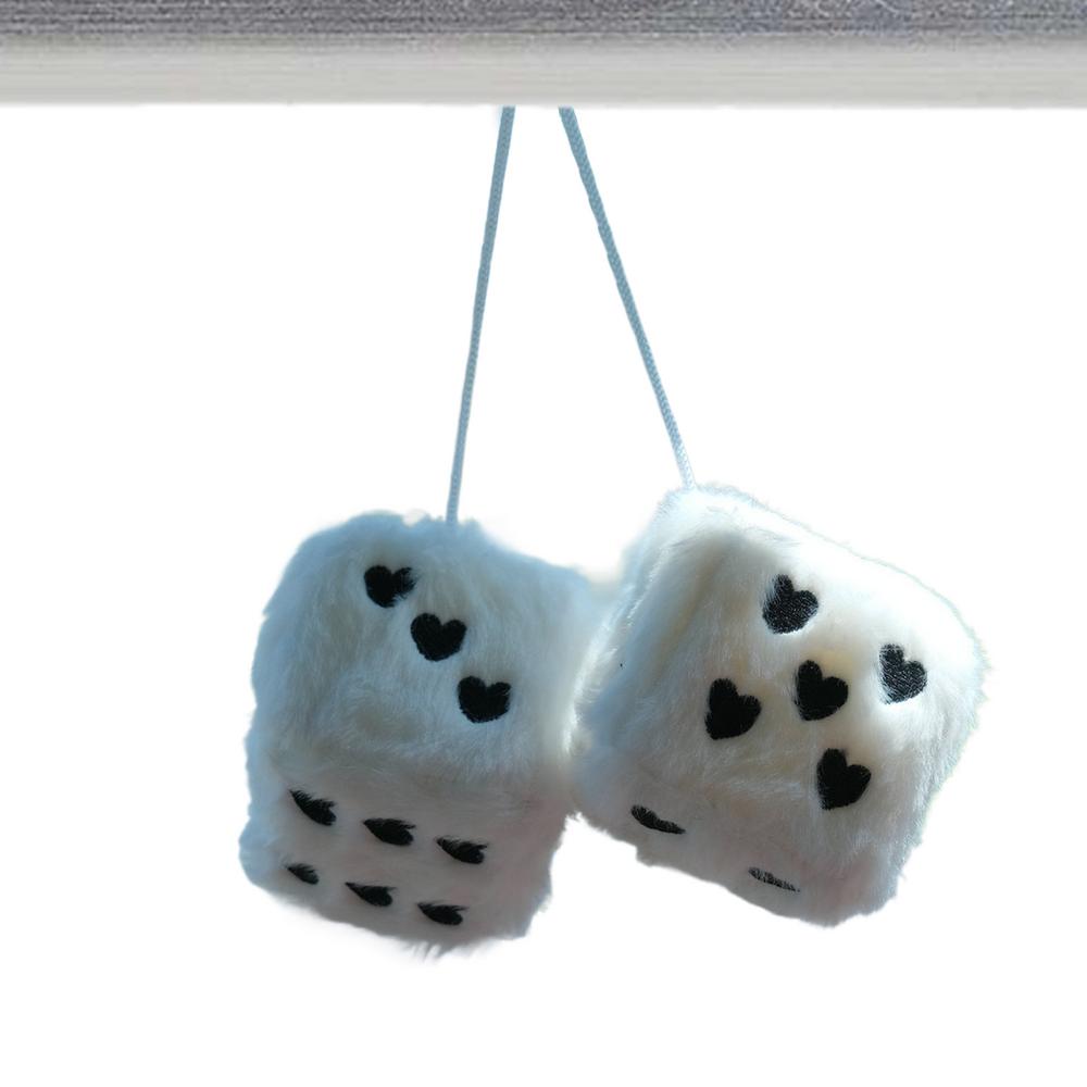 Fuzzy Plush Dice 1 Pair Auto Plush Dice Pendant Heart-shaped Embroidery Pattern Dice Pendant For Home And Workplace Decoration