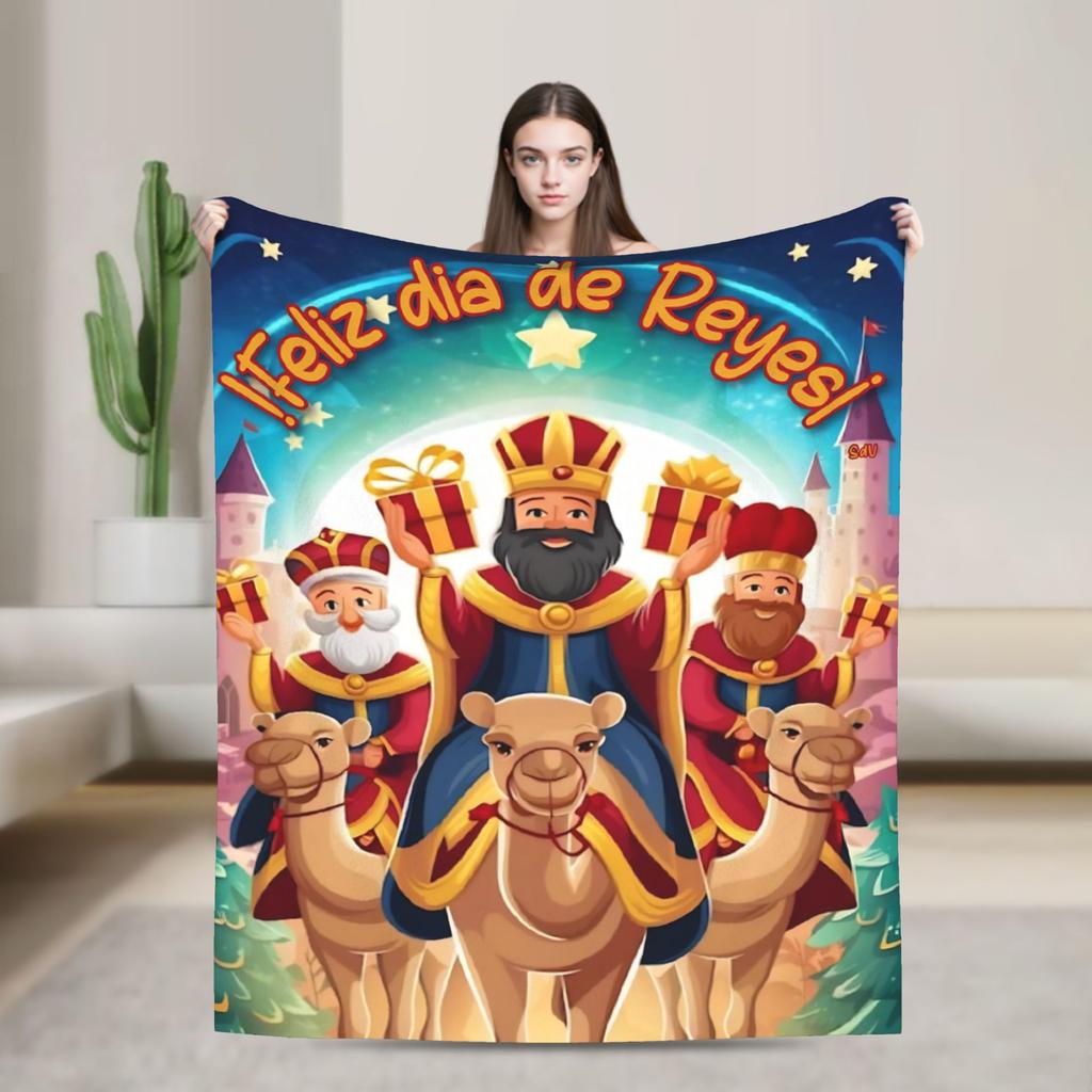 Día de los Reyes Magos Throw Blanket for Couch Fuzzy Soft Plush Blanket 50x60 Inches Multi-size Bedspread for All Seasons