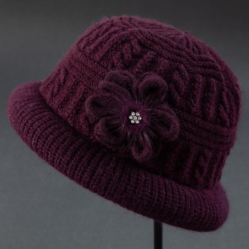 Warm Wool Knit Hat & Scarf Set for Middle-Aged & Elderly Ladies - Thickened Velvet for Autumn & Winter