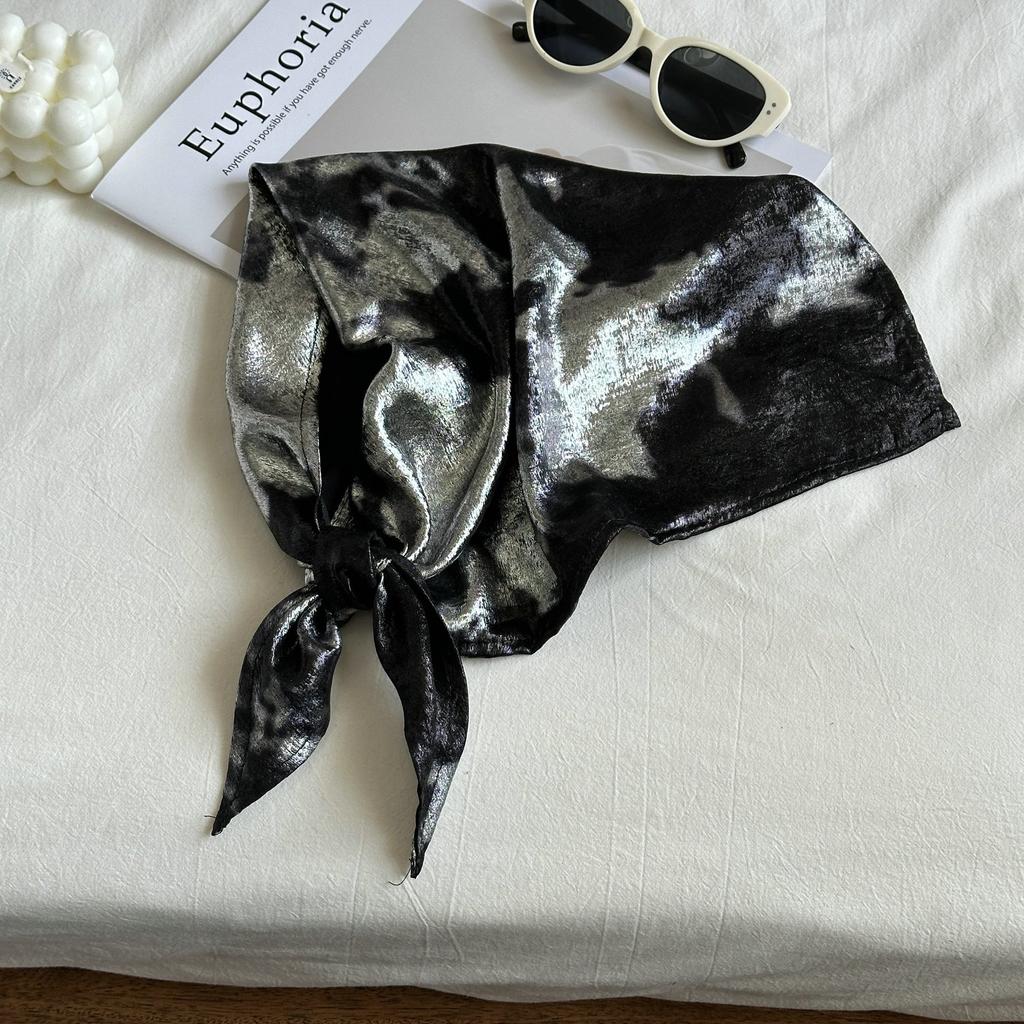 New Style Glossy Silver Silk Triangular Binder Personality Closed Toe Headscarf Metallic Silk Scarf Sweet and Spicy Cool Girl