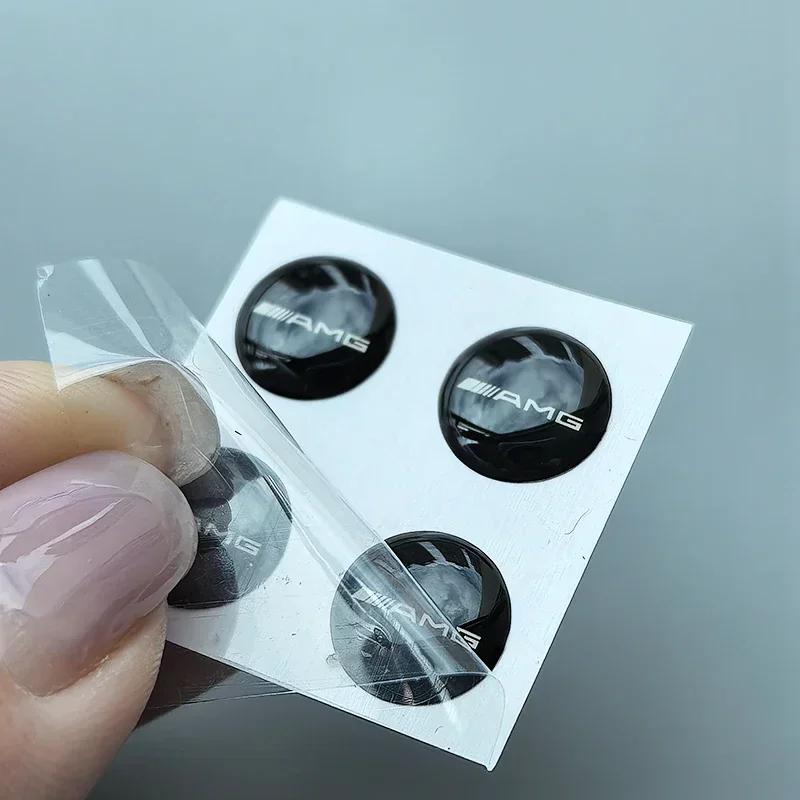 WZKGC1 New For Mercedes Benz 4pcs 11mm 14mm Round Crystal Epoxy Car Emblem for Mercedes Benz Apple Tree AMG Badge Key Shell Door Lock A