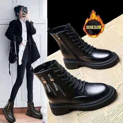 Женские ботинки Мартина 2025 осень и зима новые женские ботинки на толстой подошве с боковой молнией одинарные ботинки зимние бархатные теплые женские хлопковые ботинки