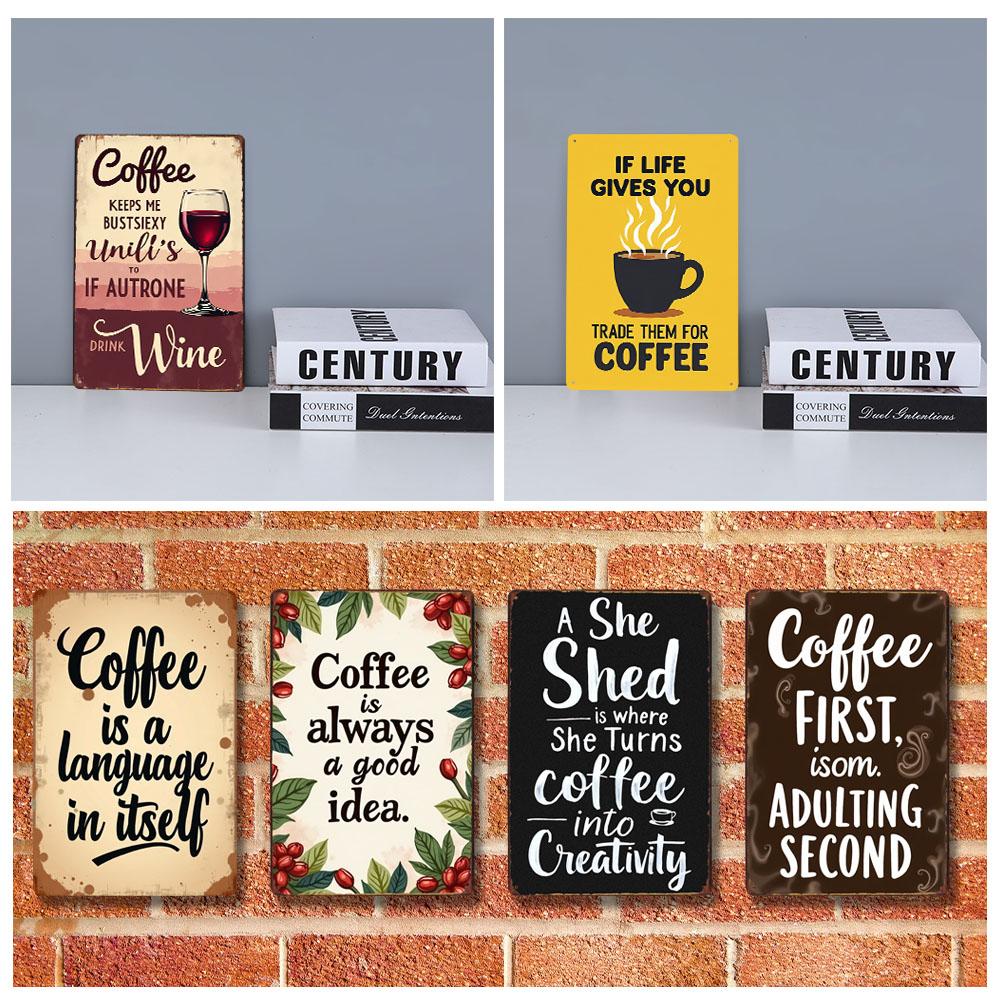 Retro Coffee Metal Tin Sign Vintage Wall Art Decor Grinder Decorative Kitchen Dining Room Home Decor Gift Idea