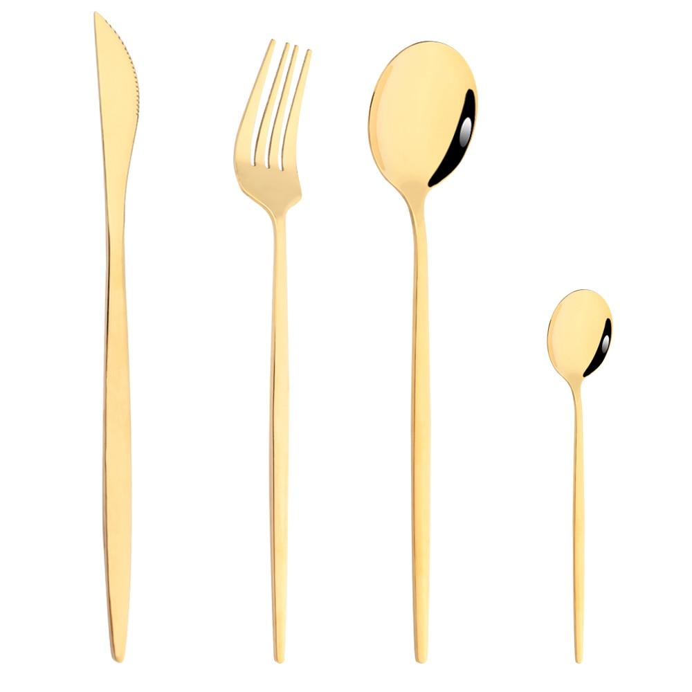 4pcs Gold Dinnerware Set Stainless Steel Tableware Set Knife Fork Spoon Flatware Set Dishwasher Safe Silverware Cutlery Set
