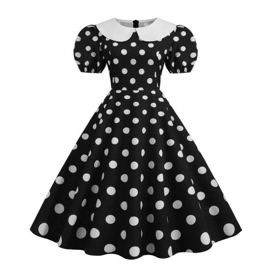 Женское праздничное платье Vinatge с большим подолом, контрастным цветом, точечным принтом, высокой талией, молнией сзади, короткими рукавами-пузырьками, кукольным воротником, 50-х, 60-х годов, свадебное платье принцессы для выпускного вечера