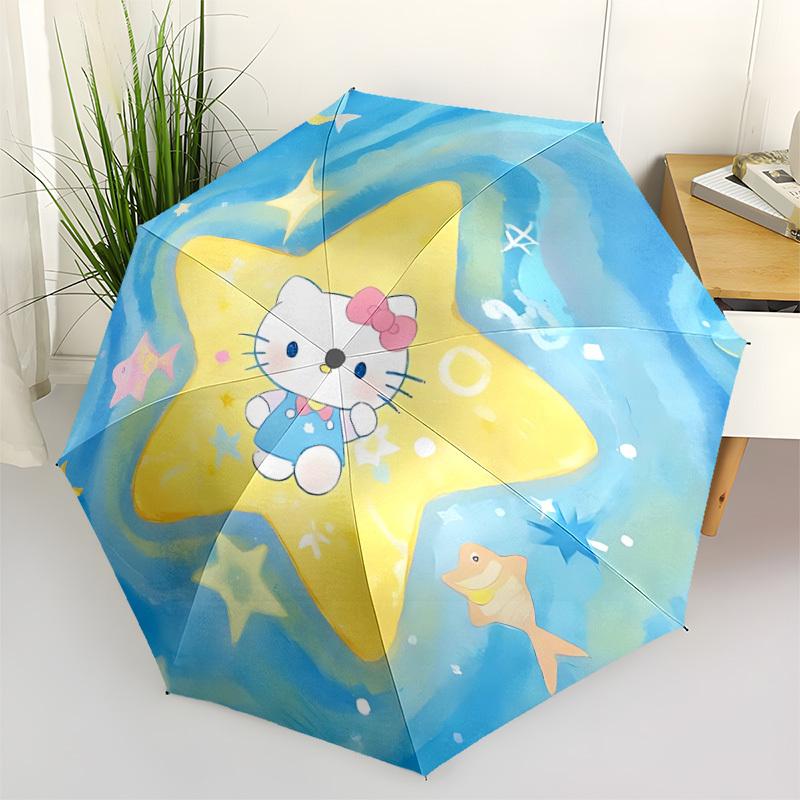 1pc Hello Kitty, Starfish Automatic Open/Close Umbrella - Compact Travel Umbrella with 8-Rib Durable Frame, Lightweight & Portable for Commuting, Fash