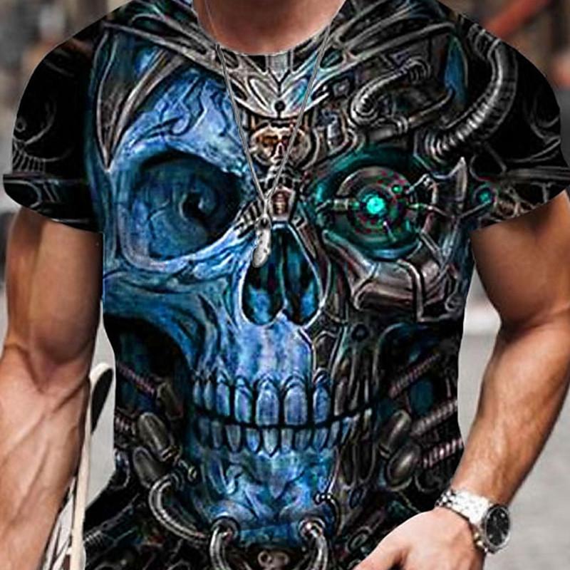 Мужская футболка для мужчин, одежда, череп, графический принт, ужас, топы с коротким рукавом, модная повседневная футболка большого размера, уличная одежда
