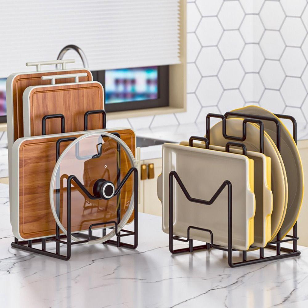 Space Saving Cutting Board Holder Iron Art Chopping Board Organizer Pot Lid Rack Shelf Plates
