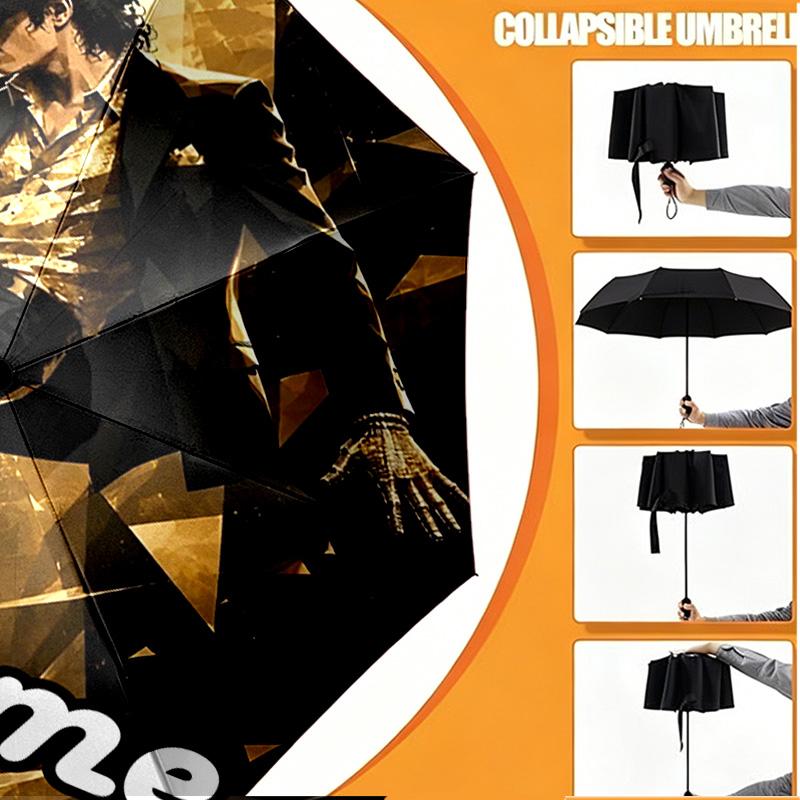 Custom Name Personalized Michael Jackson Print Umbrella, Auto Open Close, 8‑Rib Sturdy Frame, Commute Camping Hiking Use, Birthday Gift