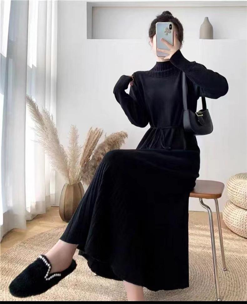 Semi-turtleneck Bottoming Knitted Sweater Skirt Women's Autumn and Winter New Over-knee Long Loose Large Size with Coat Dress Tide