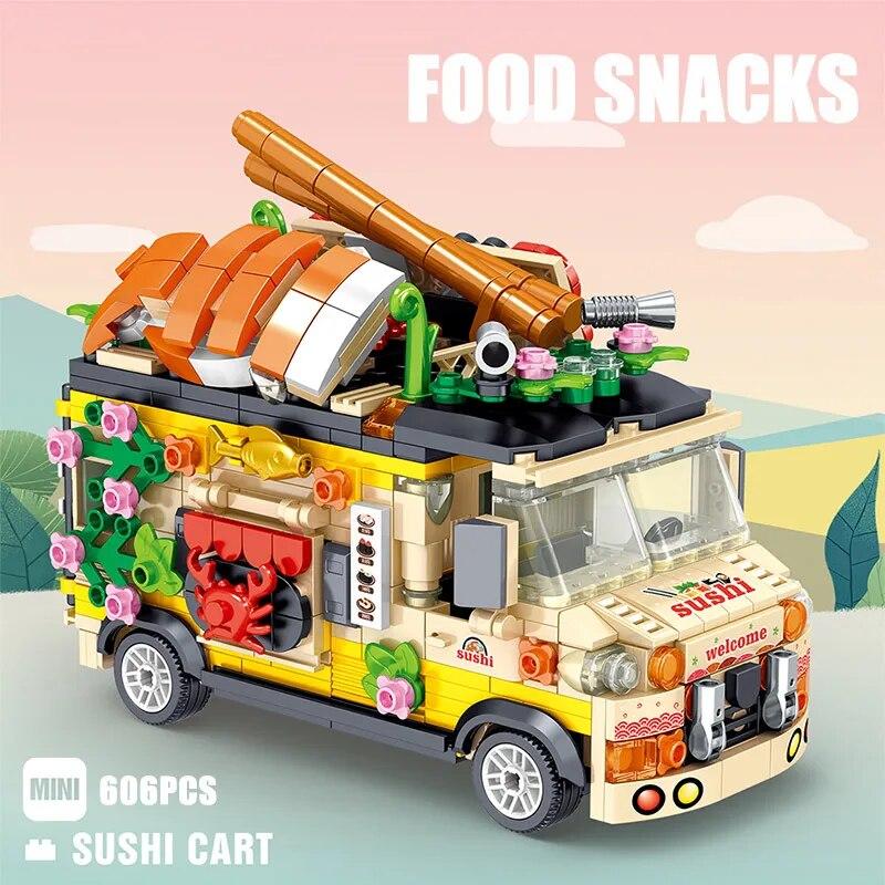 City Friends Ice Cream Truck Street View Dining Car Mini Building Blocks Food Snacks Shop Model Bricks Toys For Children Girls