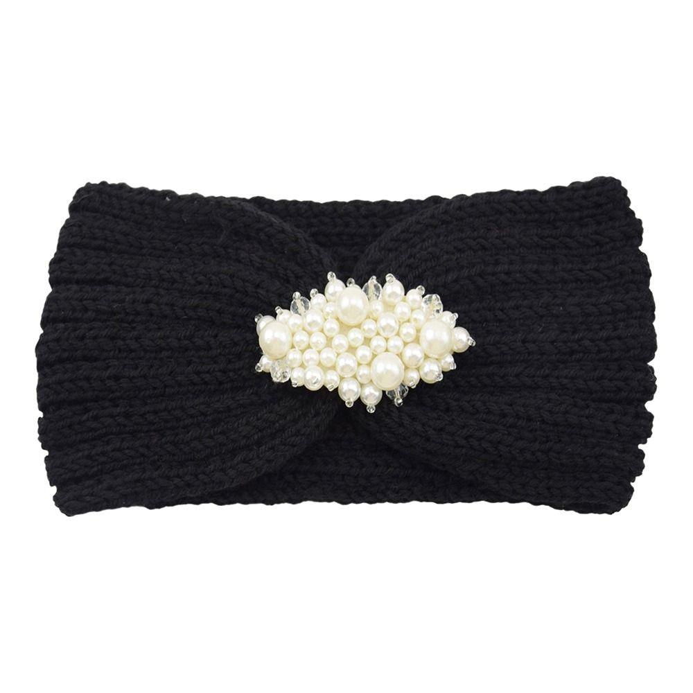 Жемчужный подогреватель ушей Вязание крючком Вязание спицами Тюрбан Повязка на голову Широкая повязка на волосы Вязаные повязки на голову