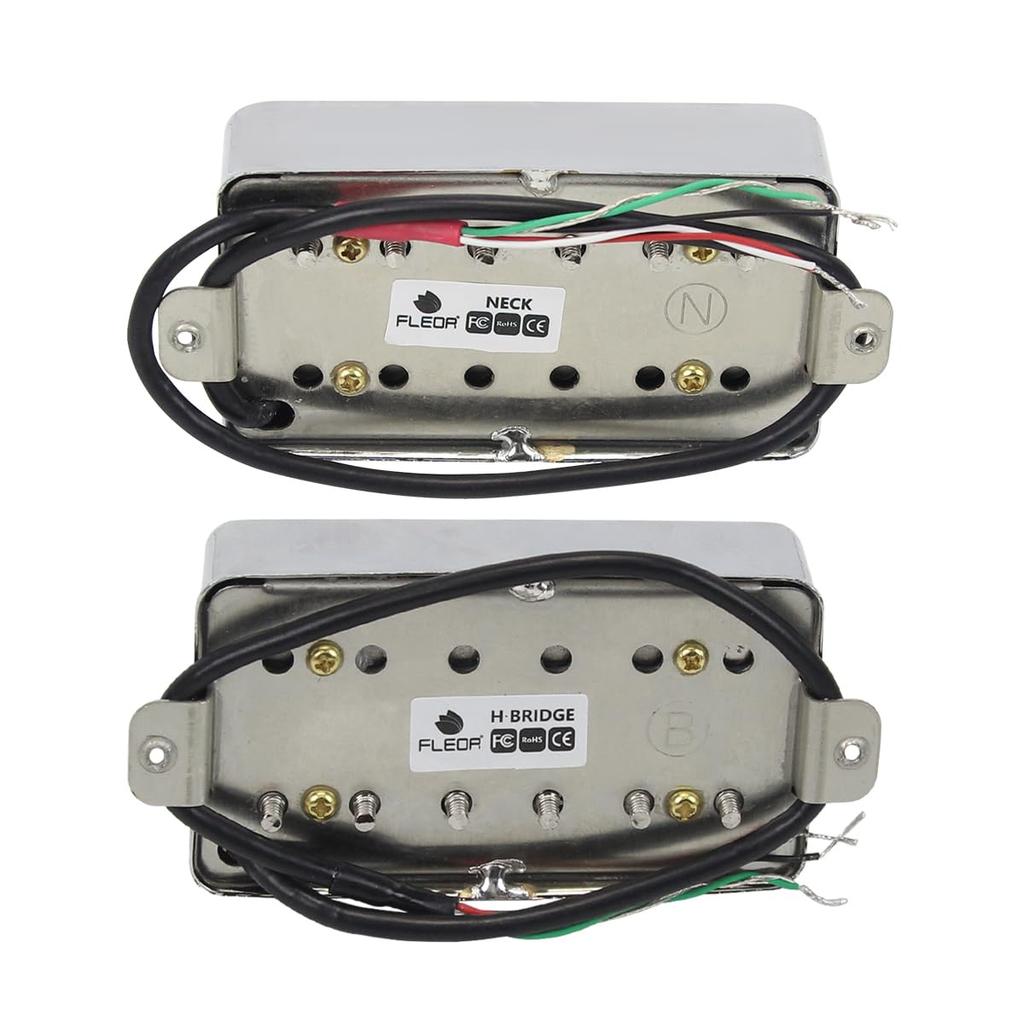 FLEOR Alnico5 Гитара Хамбакер Звукосниматель для Нека и Бриджа Хром Детали Звукоснимателя для Гитары LP Звукосниматель, Комплект 4 провода, Подходит, Стиль,