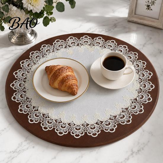 Flat Edge Placemat White Lace Placemat, Foldable Soft Anti-Wrinkle Table Mat, Heat Non-yellowing Resistant Non-Yellowing Durable Dining Protector for