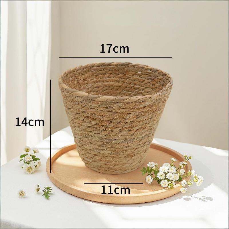 Woven Plant Basket, Straw Grass Flowerpot for Indoor Plants, Decorative Rattan Storage Basket for Living Room, Patio & Terrace