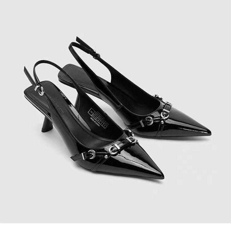 Tacones de mujer, Zapatos de tacón alto con perlas para mujer, sandalias sexys con punta puntiaguda, a la moda, para banquete,