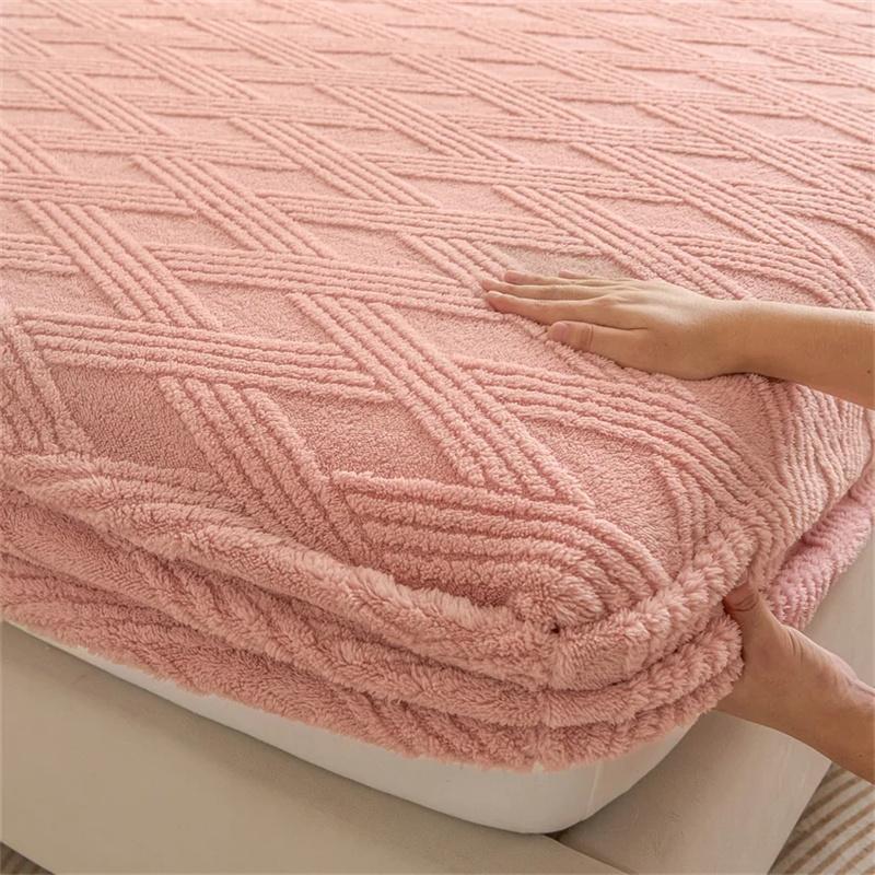 Keep Warm Sheet Bedcover Soft Plush Warm Fitted Sheet with Elastic Band Winter Velvet Mattress Cover Thicken Warmth Bed Cover Bedsheet Bed Linen