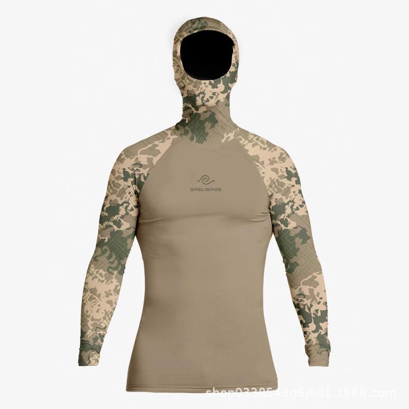 Mens Long Sleeve Hooded Rash Guard UV Protection Surfing Shirt Diving Swimming Water Sports