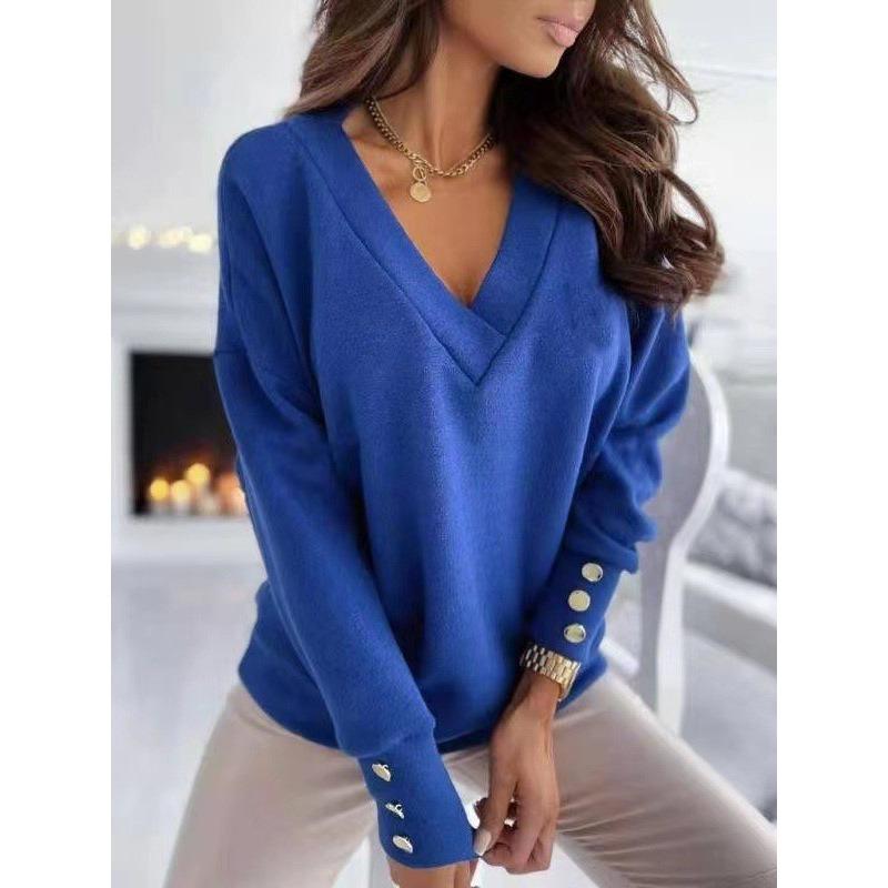 Women's Autumn and Winter V-neck Base Outside To Wear Long Sleeve Burst Velvet Sweater Sweater Sexy Intellectual Top