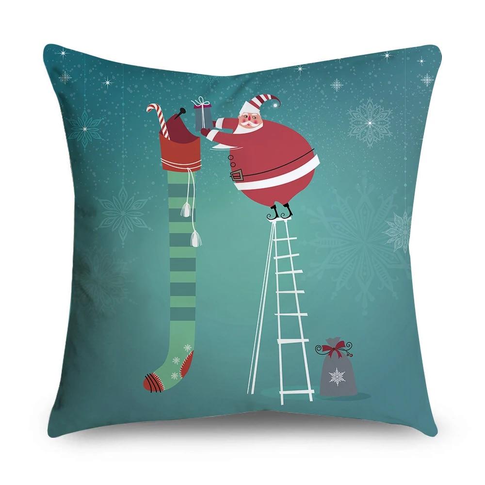 Рождественская наволочка с изображением лося, саней, венок Санта-Клауса, снеговика, рождественские украшения, офисный диван-кровать, автомобиль, наволочка