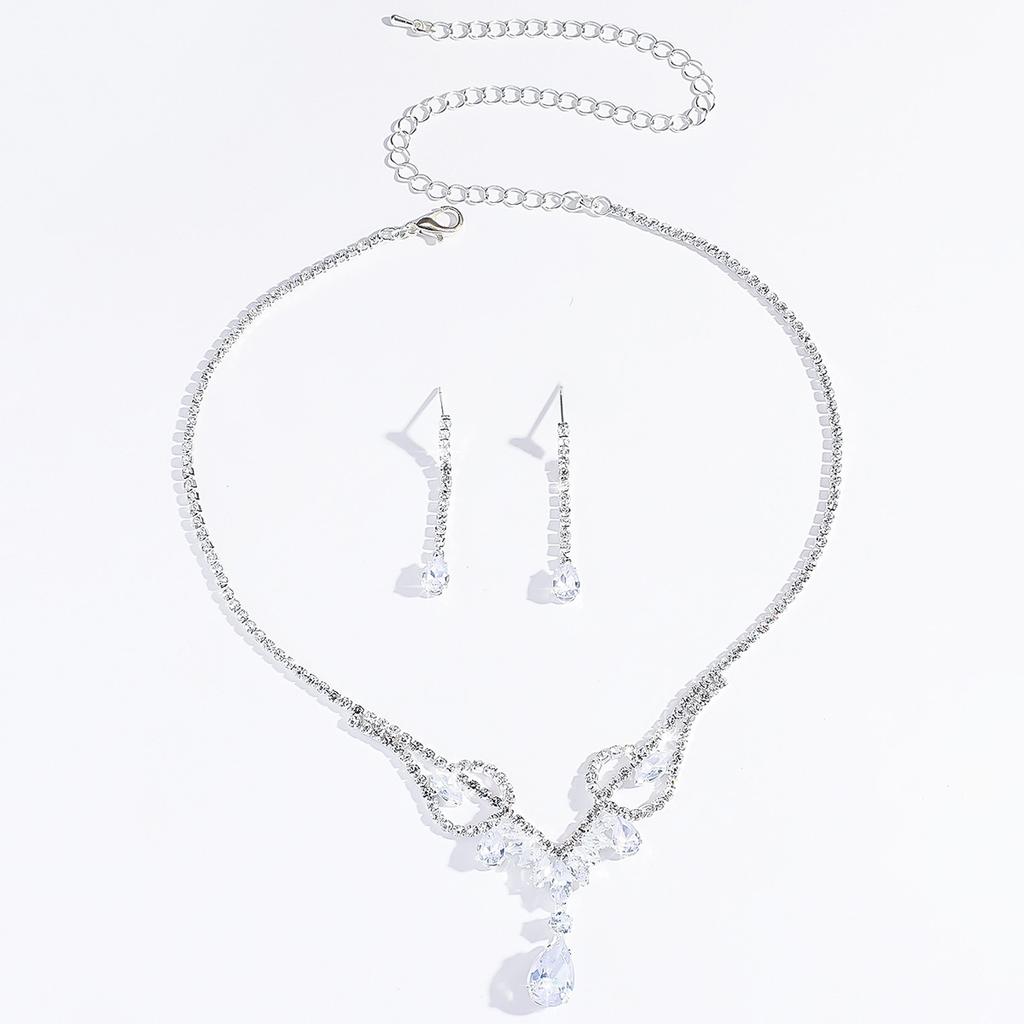 Набор из 3 модных женских колье и серег с дизайном из стразов и капель воды, подходит для свадеб, вечеринок и h