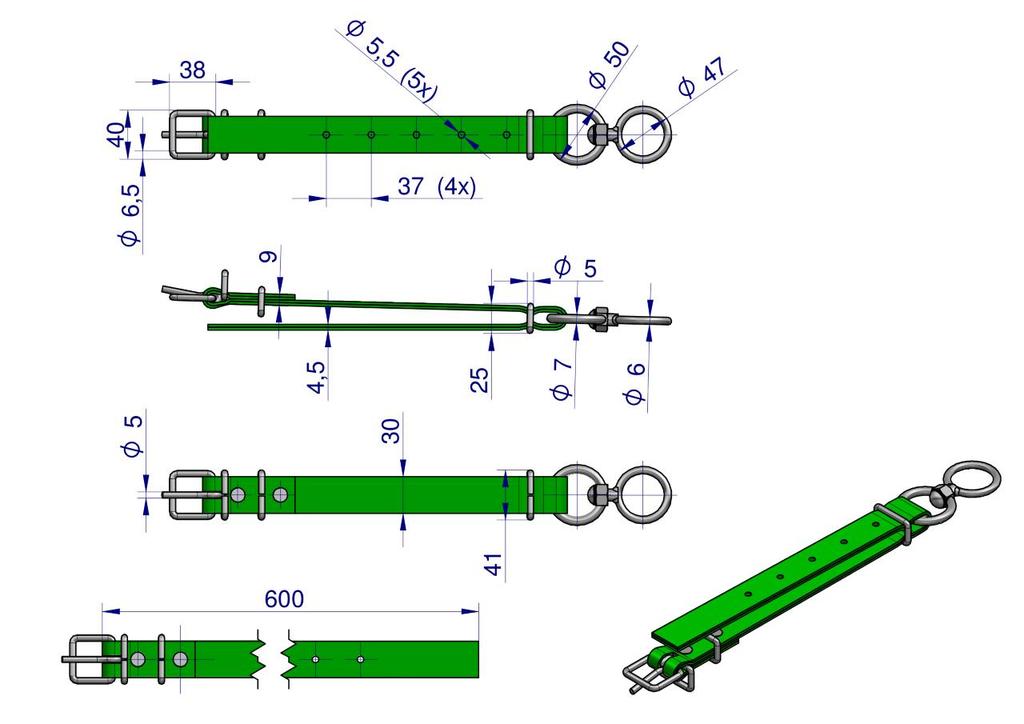 Narrow collar, 60 x 3 with a swivel, Royal Farm