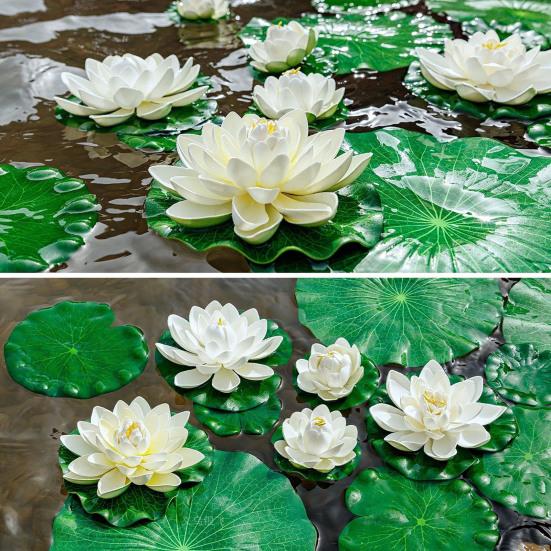 Artificial Lotus Realistic Floating Lily Pads Pond Decoration Faux Lotus Blooms Fake Lily Pads for Garden Patio Pond Decor