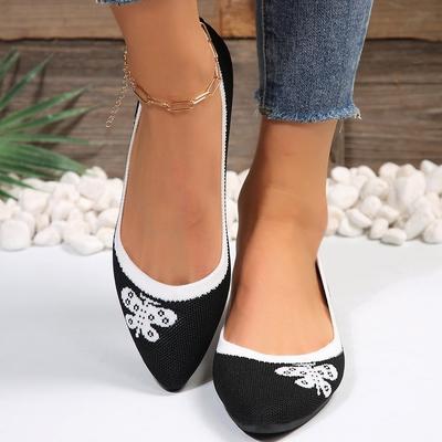 Дышащие туфли-одиночки с плоской подошвой из летучего тканого материала, женские летние туфли с открытым носком, заостренные, с цветовой блокировкой, всесезонные рабочие туфли