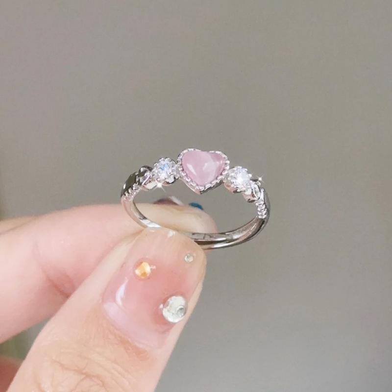 Трендовые розовые кольца с кристаллами в виде сердца для женщин Kpop Love Zircon, открытое кольцо, нерегулярные гранж-эстетические кольца Egirl, ювелирные изделия