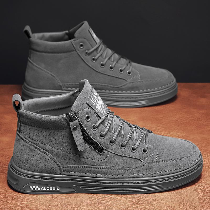 High-top shoes winter velvet thickened warm cotton shoes fur integrated labor insurance casual leather shoes