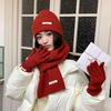 Wool Hat Scarf Gloves Set Solid Color Winter Beanie Hat Neck Protector Thermal Knit Cap Skiing