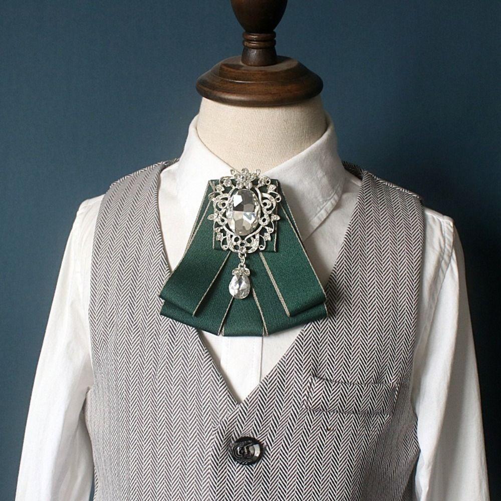 Polyester Rhinestone Bow Tie Solid Color Shirt Collar Luxury Ribbon Bow Tie Daily