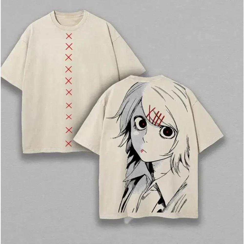 Футболка с принтом Tokyo Ghoul Juuzou Suzuya Мужская Женская с коротким рукавом Одежда Футболка из стираного хлопка Ретро Повседневная Футболка Харадзюку
