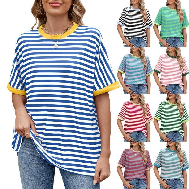 Women's Striped T-Shirt Short Sleeve Crew Neck Loose Fit Casual Summer Tee